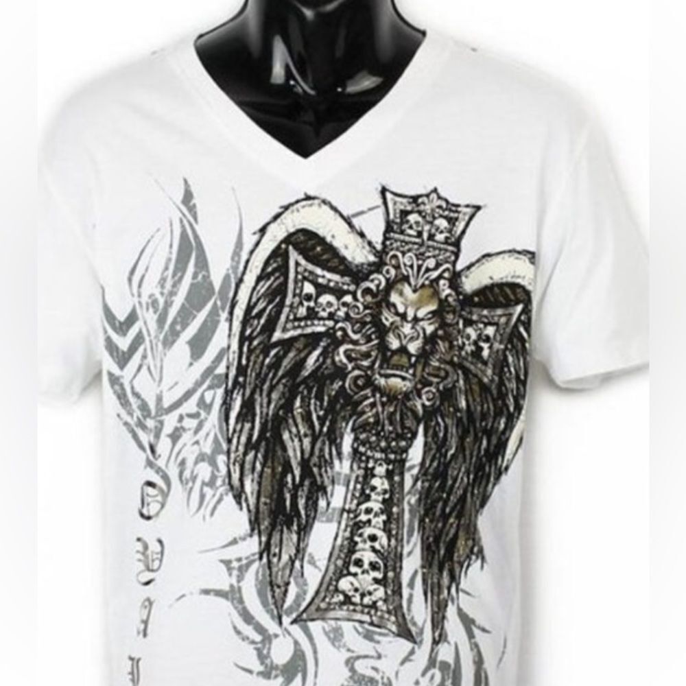 Men’s Key Closet Lionhead with wings & cross white t-shirt | couture NWT size S. - Picture 7 of 14